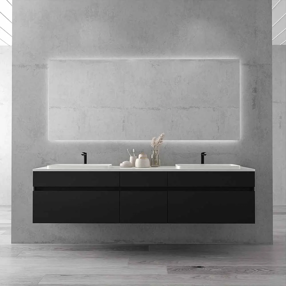 Mobile bagno sospeso DUNE a 6 cassetti e top SOLID SURFACE a 2 vasche