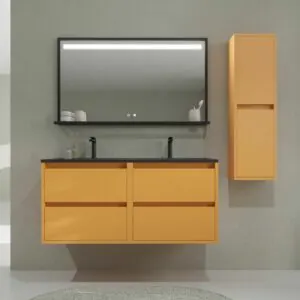 Mobile bagno sospeso CLAIRE 4 cassetti con lavabo 2 vasche in Solid Surface GIALLO PASTELLO