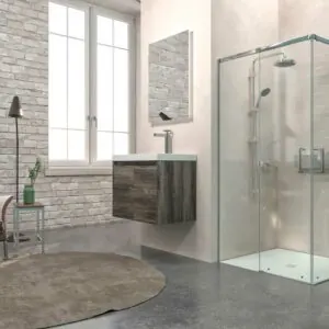 Mobile bagno sospeso 2 ante CARMEN con lavabo in resina finitura OLMO WABI
