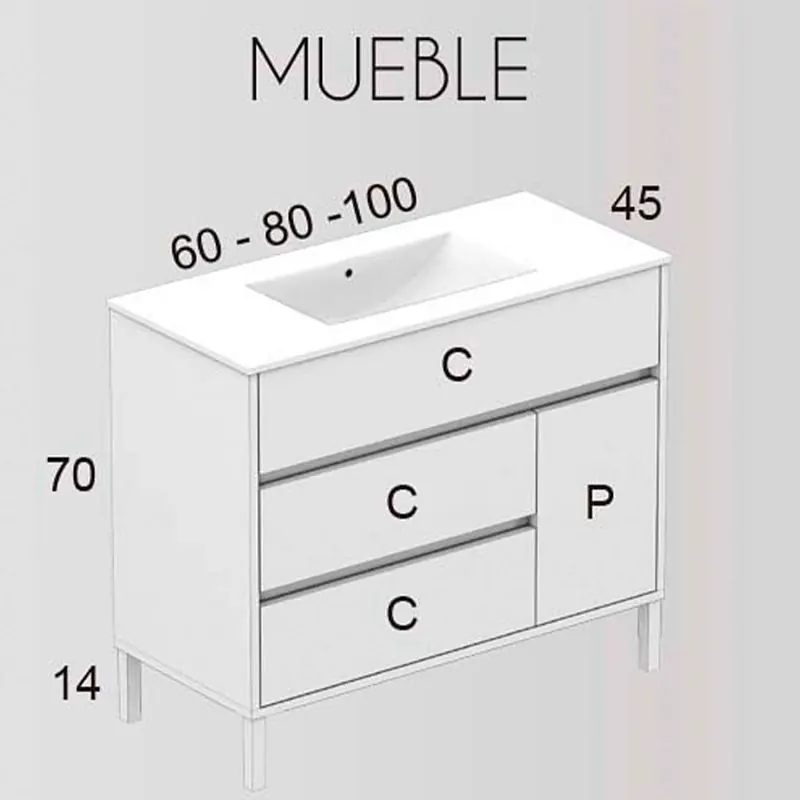 Mobile bagno a terra colore ANNA 3 cassetti- 1 anta con lavabo in ceramica - immagine 4