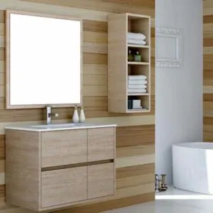 Mobile bagno sospeso CARLOTTA con 4 cassetti e lavabo in ceramica, colore CAMBRI