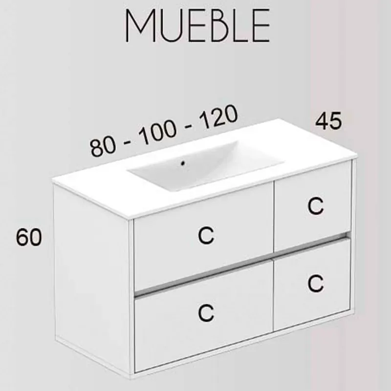 Mobile bagno sospeso CARLOTTA con 4 cassetti e lavabo in ceramica - immagine 2