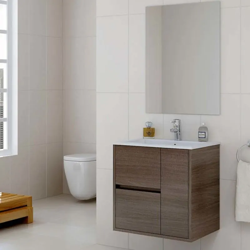 Mobile bagno CAROLA sospeso 2 cassetti - 1 anta con lavabo in ceramica - Rovere Britain
