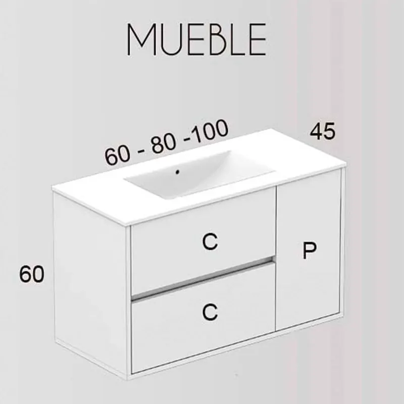 Mobile bagno CAROLA sospeso 2 cassetti - 1 anta con lavabo in ceramica - Rovere Britain - immagine 4