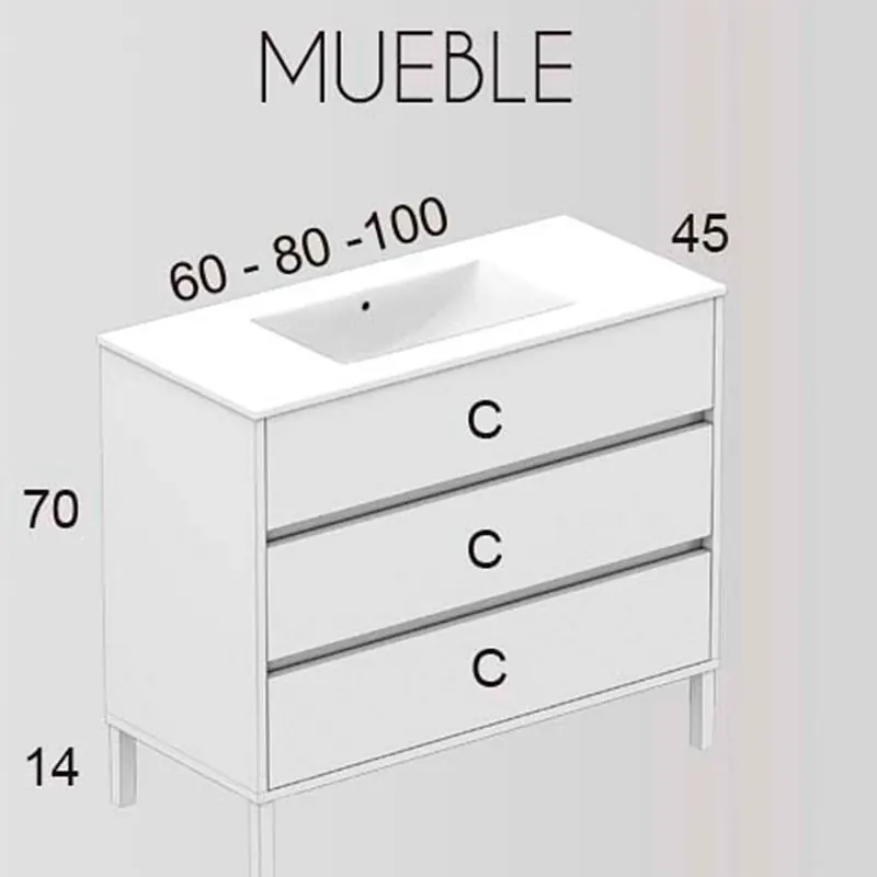 CLOE mobile bagno colori a terra 3 cassetti con lavabo in ceramica - immagine 4