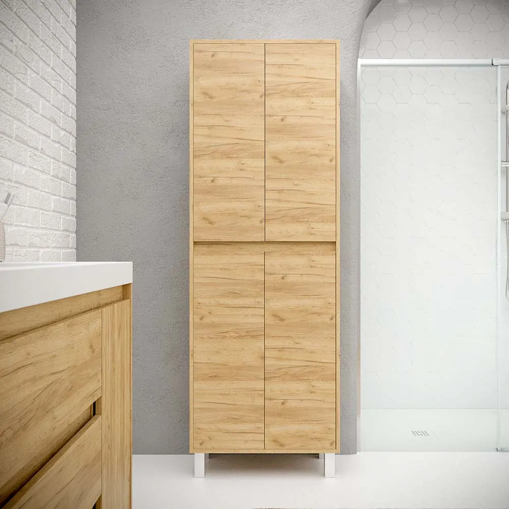 Colonna bagno 4 ante con gambe 195 cm x 50 cm x 25 cm finitura ROVERE CHIARO