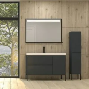 Mobile bagno 2 cassetti - 1 anta finitura GRAPHITE opaca con lavabo in resina spessore 6 cm