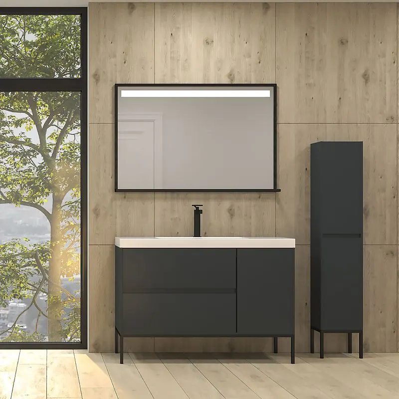 Mobile bagno 2 cassetti - 1 anta finitura GRAPHITE opaca con lavabo in resina spessore 6 cm