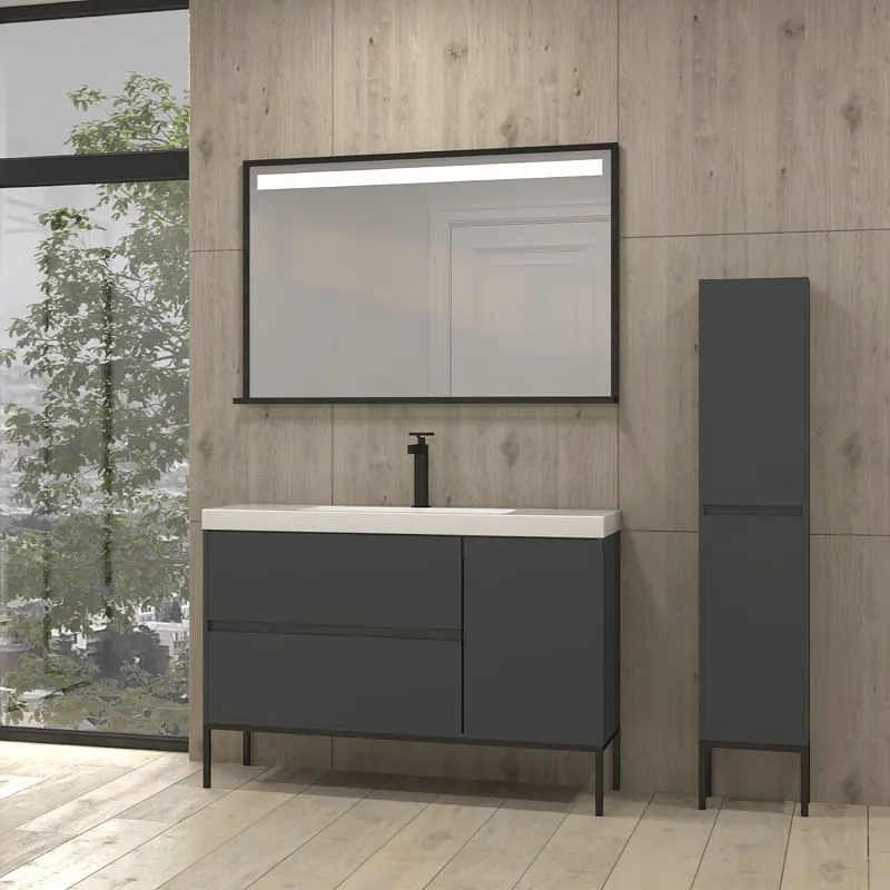 Mobile bagno 2 cassetti - 1 anta finitura GRAPHITE opaca con lavabo in resina spessore 6 cm - immagine 3