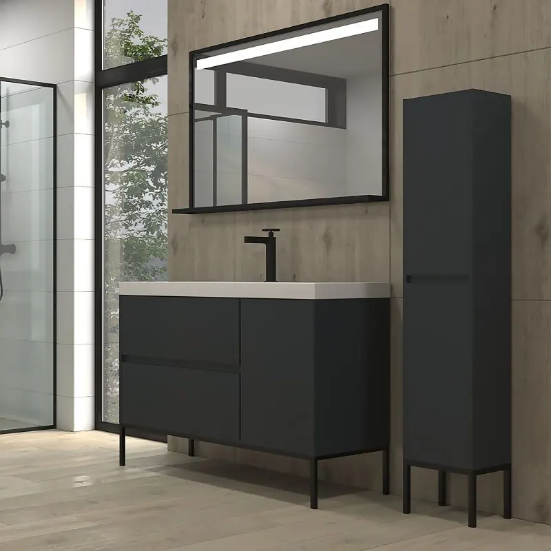 Mobile bagno 2 cassetti - 1 anta finitura GRAPHITE opaca con lavabo in resina spessore 6 cm - immagine 2