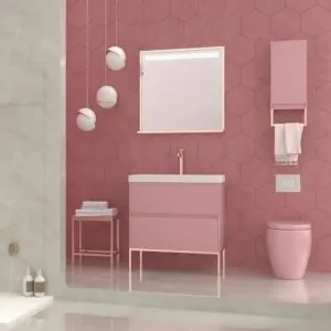 Mobile da bagno 2 cassetti finitura opaca ROSA PALO con lavabo in resina spessore 6 cm