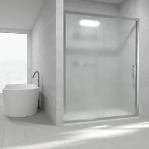 Parete doccia frontale GLISS 1 fissa -1 porta scorrevole in vetro OPACO. Finitura CROMO LUMINOSO