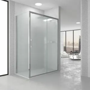 Paradoccia rettangolare GLISS apertura frontale 1 fissa-1 anta scorrevole + 1 fissa. Carglass nuovo opaco. Con trattamento anticalcare. Finitura CROMO LUMINOSO