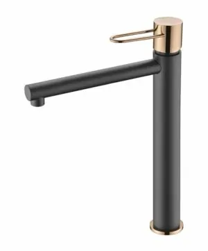 Miscelatore lavabo alto Milos nero oro rosa [ VAROBATH ]