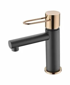 Miscelatore lavabo Milos oro rosa nero [ VAROBATH ]