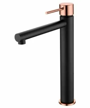 Miscelatore lavabo alto Milos Stick nero oro rosa [ VAROBATH ]