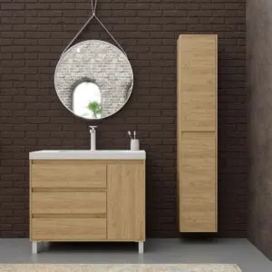 Mobile bagno con gambe 3 cassetti / 1 anta superiore finitura ROVERE CHIARO CARMEN