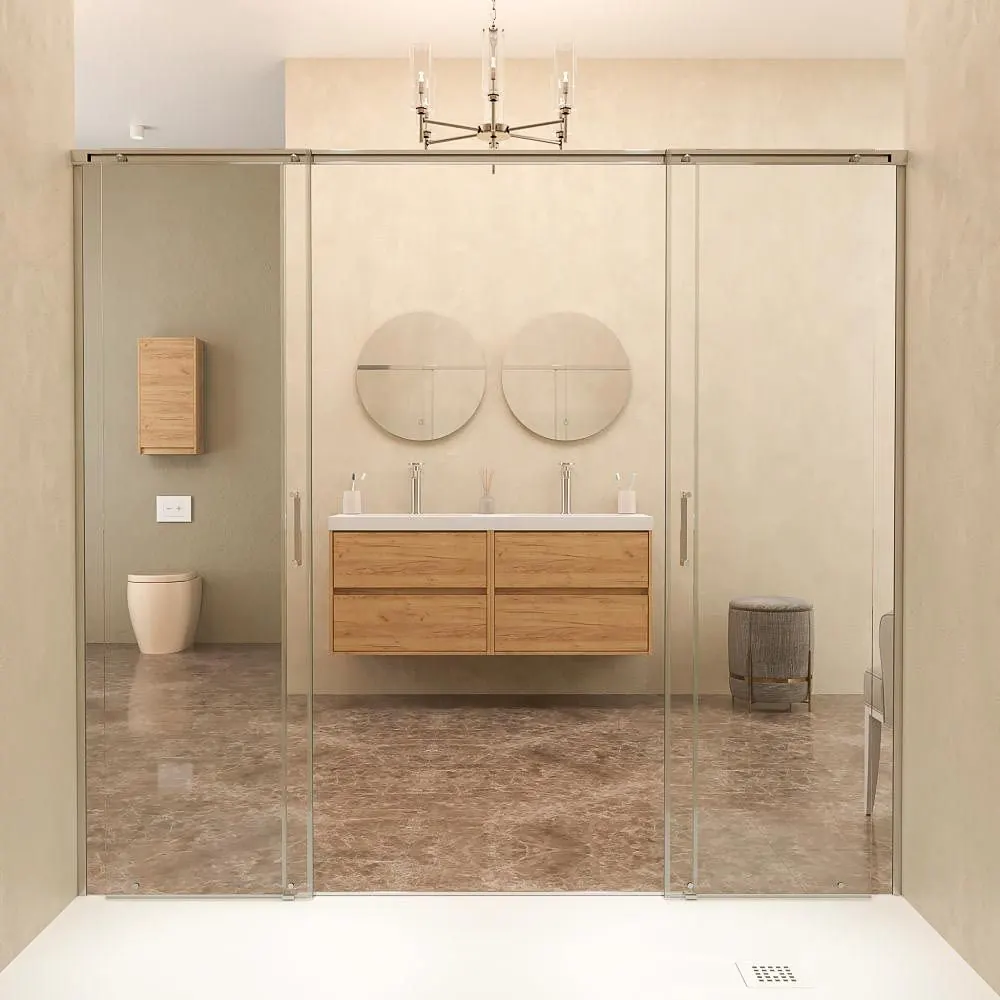 Mobile bagno sospeso 2 lavelli 4 cassetti 120 cm finitura ROVERE CHIARO - immagine 2