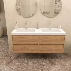 Mobile bagno sospeso 2 lavelli 4 cassetti 120 cm finitura ROVERE CHIARO
