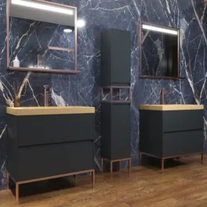 Mobile bagno 2 cassetti finitura GRAPHITE opaca con lavabo in resina spessore 6 cm