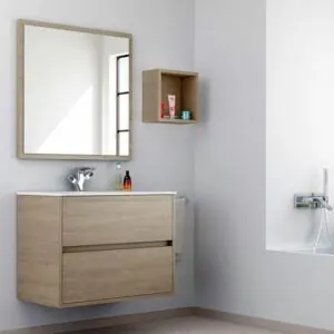 SERENA Mobile bagno sospeso con 2 cassetti e lavabo in ceramica, colore CAMBRI