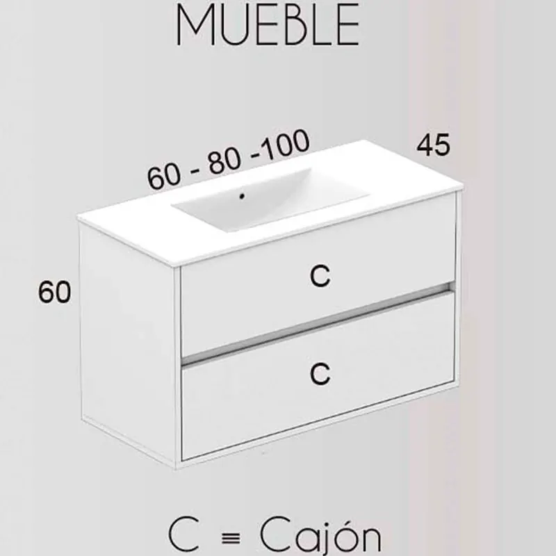 SERENA mobile bagno sospeso 2 cassetti con lavabo in ceramica - immagine 4