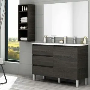 MANILA Mobile bagno a terra 120 cm 3 cassetti / 2 ante con lavabo in ceramica