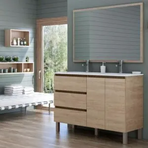 Mobile bagno MANILA vari colori a terra 120 cm 3 cassetti / 2 ante con lavabo in ceramica