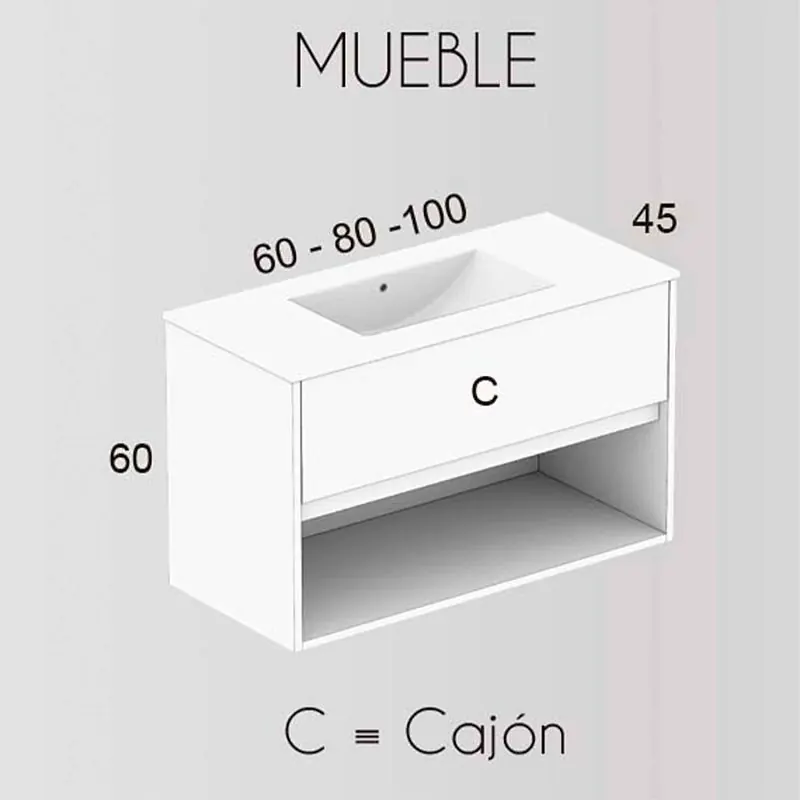 Mobile bagno VALERIA vari colori sospeso 1 cassetto- 1 foro con lavabo in ceramica - immagine 4