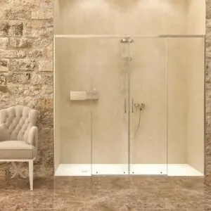 Parete doccia frontale AXER 2 fissa – 2 ante scorrevoli in vetro 6 mm. ACCIAIO INOSSIDABILE