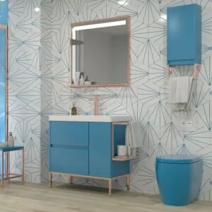 Mobile bagno 2 cassetti - 1 anta SKY BLUE finitura mat con lavabo in resina spessore 6 cm