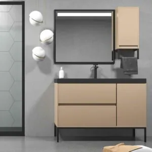 Mobile bagno EVO 2 cassetti - 1 anta MOKA finitura mat con lavabo in resina spessore 6 cm