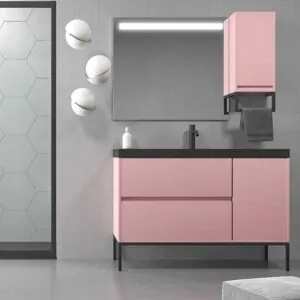 Mobile bagno EVO 2 cassetti - 1 anta finitura PINK PALO opaco con lavabo in resina spessore 6 cm