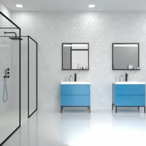 Mobile bagno EVO 2 cassetti SKY BLUE finitura mat con lavabo in resina spessore 6 cm