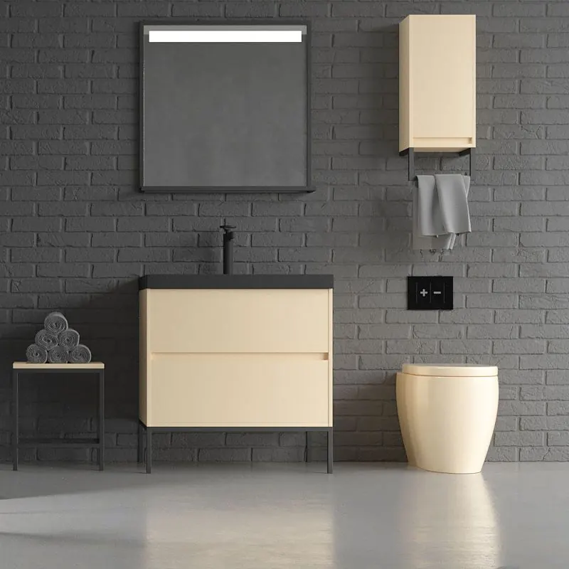 Mobile bagno 2 cassetti CREMA opaco con lavabo in resina spessore 6 cm - immagine 2