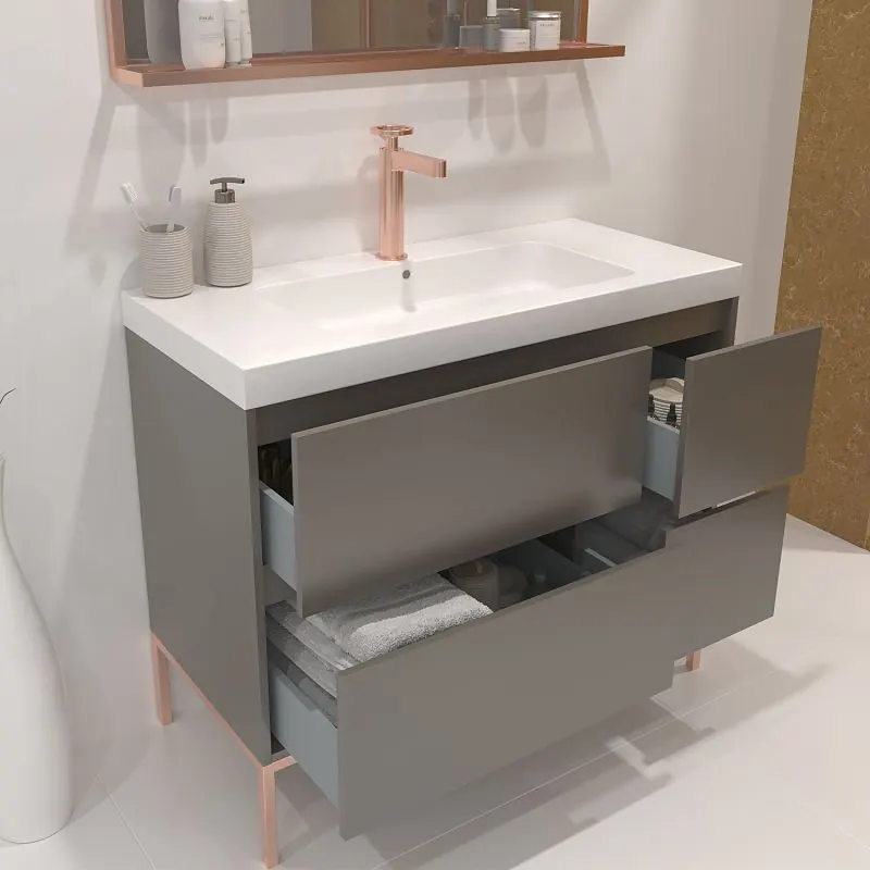 Mobile bagno EVO 4 cassetti TOPO finitura opaca con lavabo in resina spessore 6 cm - immagine 2