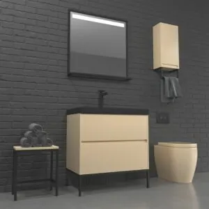Mobile bagno 2 cassetti CREMA opaco con lavabo in resina spessore 6 cm