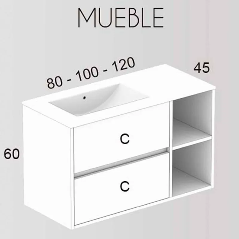 Mobile bagno CARLOTTA sospeso 2 cassetti - 2 fori con lavabo in ceramica - immagine 4