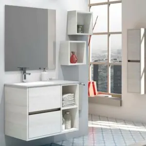 Mobile bagno CARLOTTA sospeso 2 cassetti - 2 fori con lavabo in ceramica