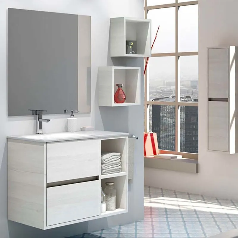 Mobile bagno CARLOTTA sospeso 2 cassetti - 2 fori con lavabo in ceramica