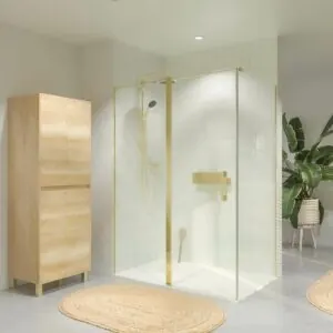 Cabina doccia rettangolare OPEN 2 pannelli fissi - 1 porta a battente su misura ORO OPACO
