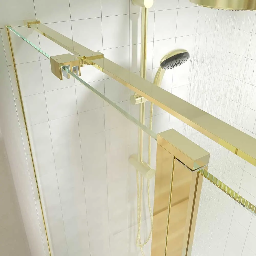Cabina doccia rettangolare OPEN 2 pannelli fissi - 1 porta a battente su misura ORO OPACO - immagine 3