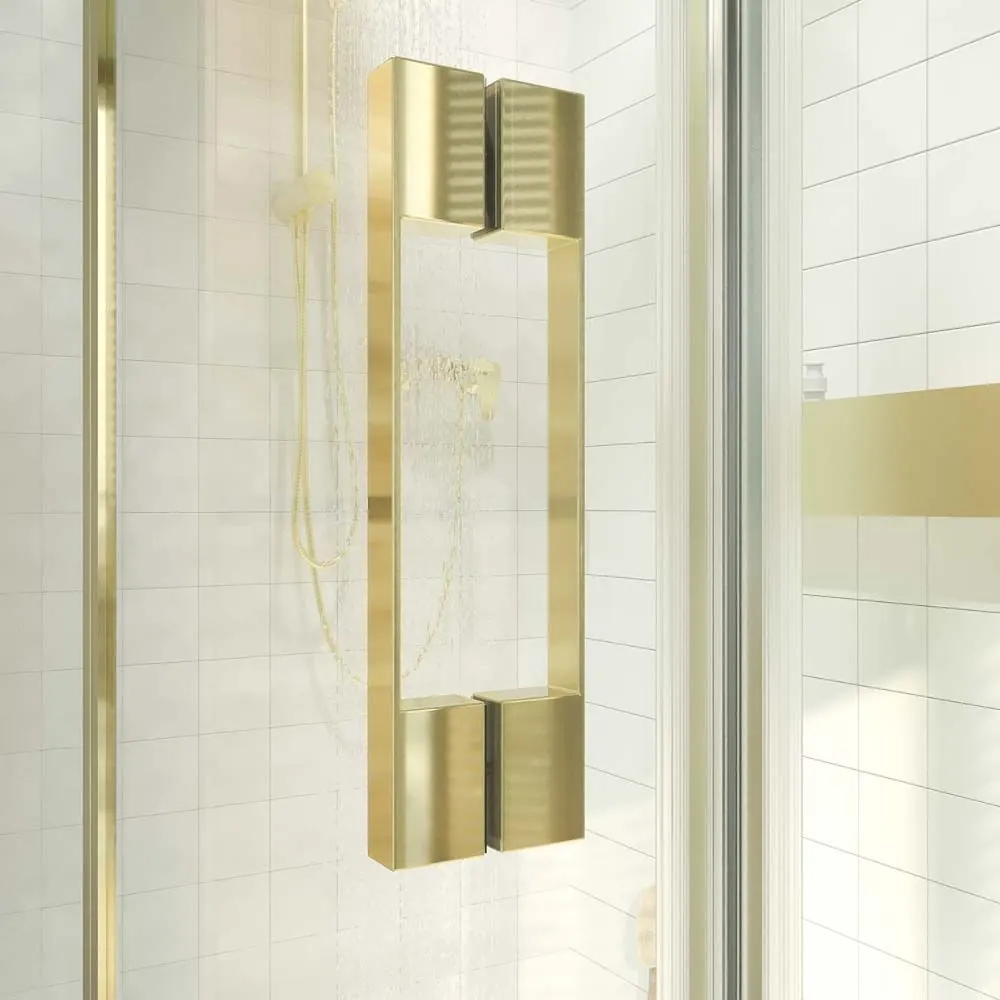 Cabina doccia rettangolare OPEN 2 pannelli fissi - 1 porta a battente su misura ORO OPACO - immagine 2