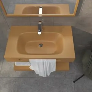 LIDO lavabo singolo sospeso con portasciugamani SUPERFICIE SOLIDA Marrone Beige