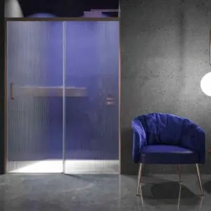 Cabina doccia frontale ANDREA 1 pannello fisso -1 porta scorrevole LARGHEZZA VETRO. Senza profilo inferiore. Finitura ORO ROSA