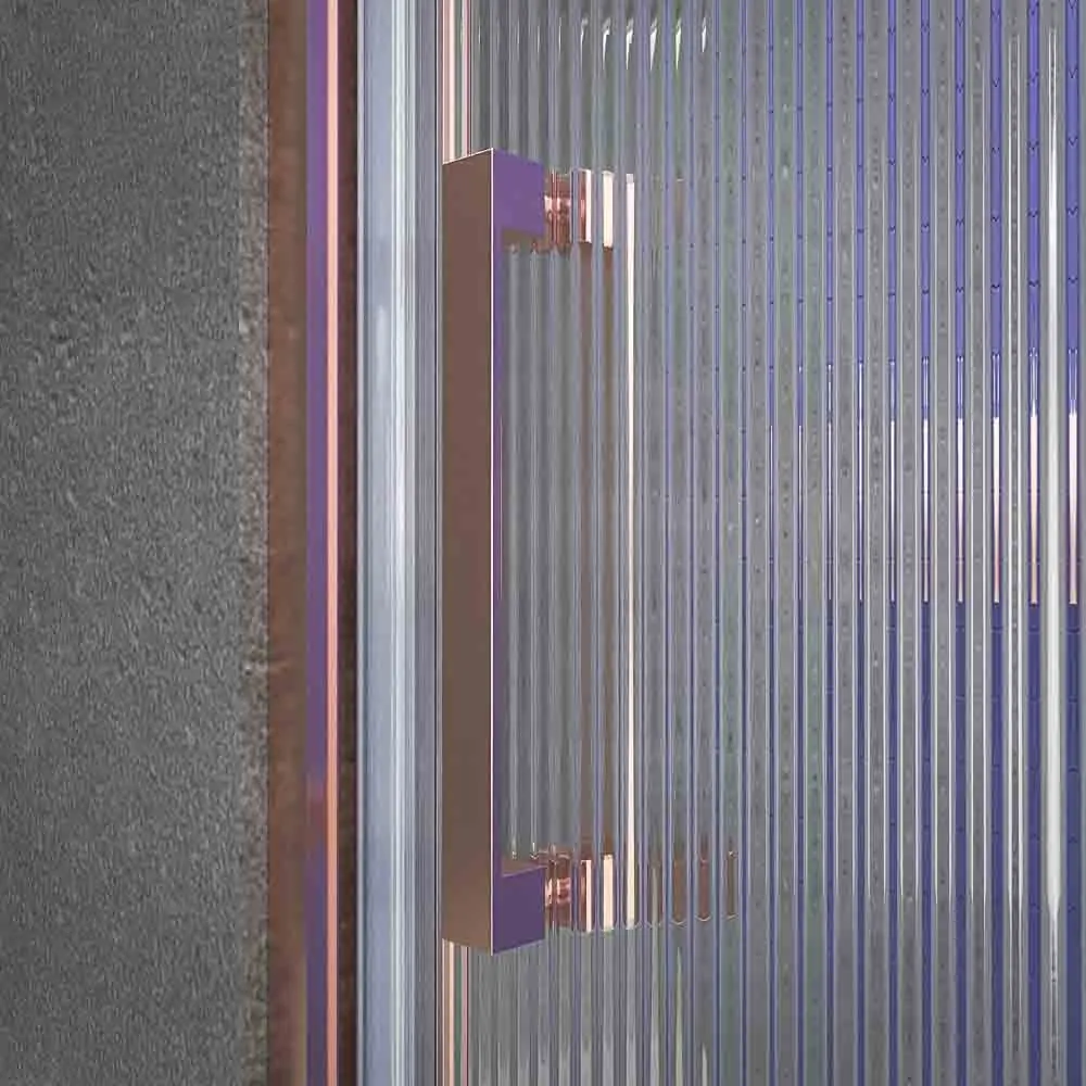 Cabina doccia frontale ANDREA 1 pannello fisso -1 porta scorrevole LARGHEZZA VETRO. Senza profilo inferiore. Finitura ORO ROSA - immagine 7