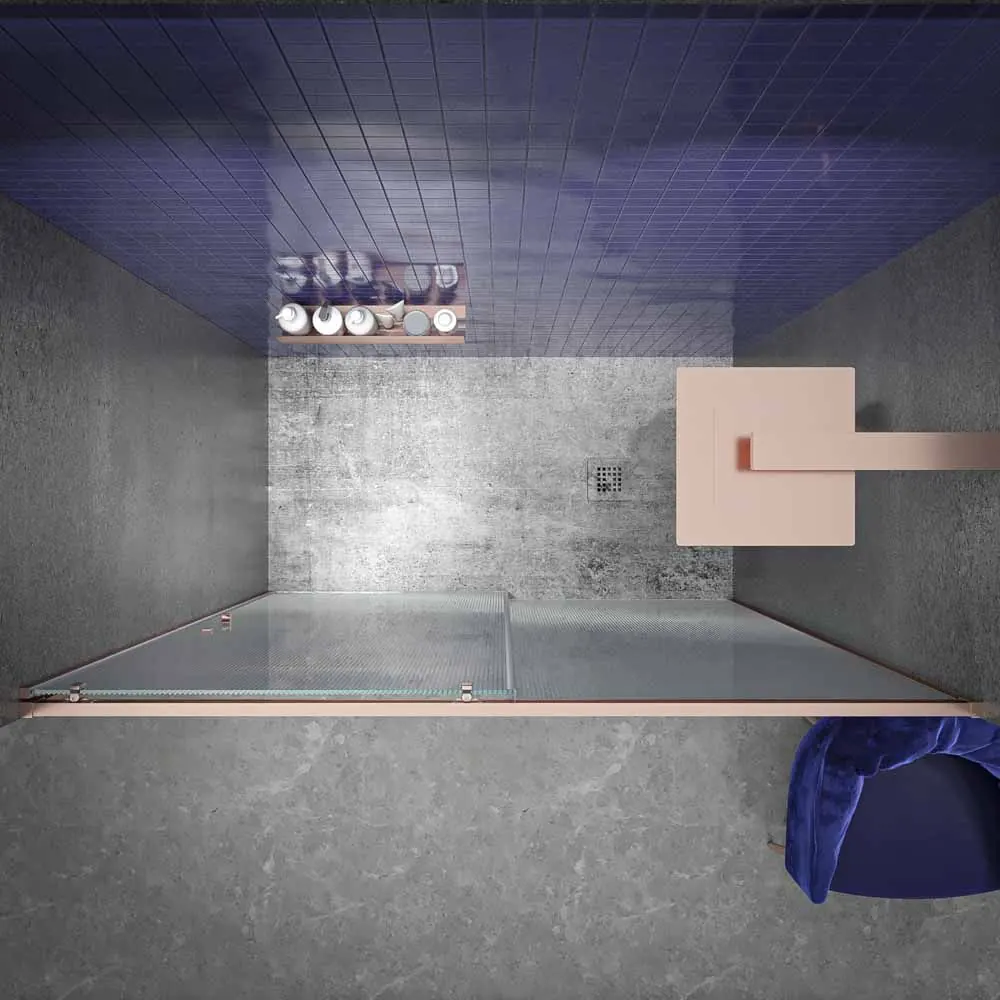 Cabina doccia frontale ANDREA 1 pannello fisso -1 porta scorrevole LARGHEZZA VETRO. Senza profilo inferiore. Finitura ORO ROSA - immagine 2
