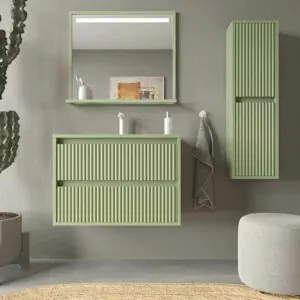 Mobiletto bagno sospeso 2 cassetti MILIA con lavabo Solid Surface VERDE PALE
