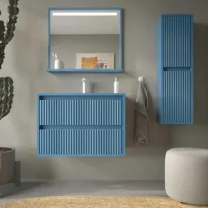 Mobiletto bagno sospeso 2 cassetti MILIA con lavabo Solid Surface BLU LONTANANZA