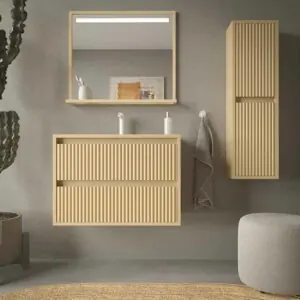 Mobiletto bagno sospeso 2 cassetti MILIA con lavabo Solid Surface AVORIO